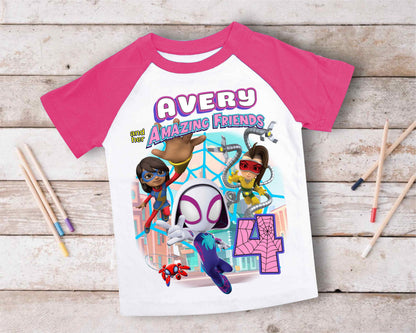 Spiderman Birthday T Shirt, Ghost Spider & her friends theme Party, Gift Birthday Shirt, family tees Custom