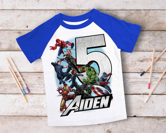 Superhero Comic Birthday T Shirt, Superhero theme Party, Iron Man, Hulk Personalized shirt Kids, family tees Custom