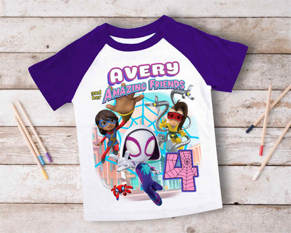 Spiderman Birthday T Shirt, Ghost Spider & her friends theme Party, Gift Birthday Shirt, family tees Custom