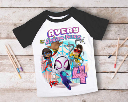 Spiderman Birthday T Shirt, Ghost Spider & her friends theme Party, Gift Birthday Shirt, family tees Custom