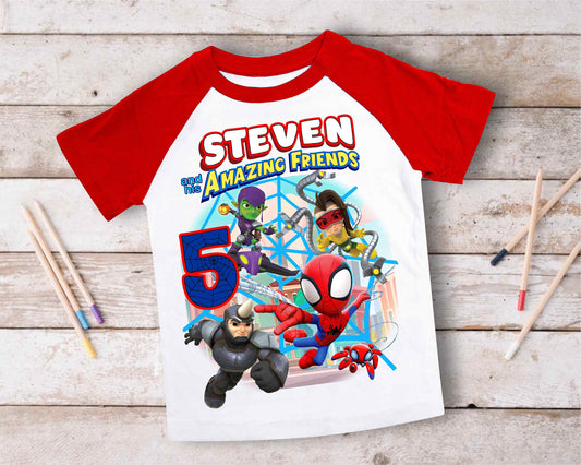 Spiderman Inspired Birthday T Shirt, Spidey & His friends theme Party, Gift Birthday Shirt, family tees Custom