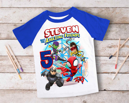 Spiderman Inspired Birthday T Shirt, Spidey & His friends theme Party, Gift Birthday Shirt, family tees Custom