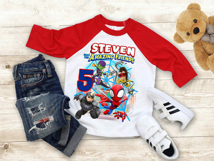 Spiderman Inspired Birthday T Shirt, Spidey & His friends theme Party, Gift Birthday Shirt, family tees Custom