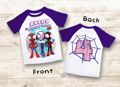 Spiderman Birthday T Shirt, Ghost Spider & her friends theme Party, Gift Birthday Shirt, family tees Custom