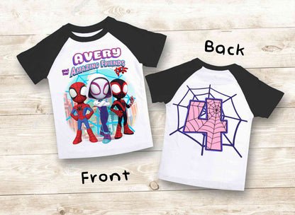 Spiderman Birthday T Shirt, Ghost Spider & her friends theme Party, Gift Birthday Shirt, family tees Custom
