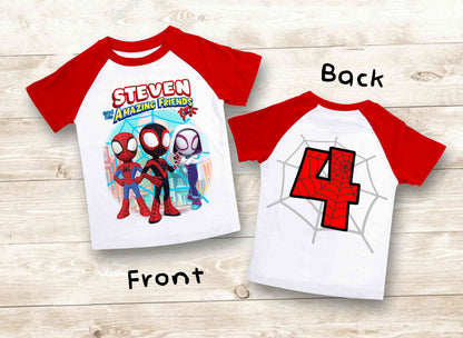 Spiderman Inspired Birthday T Shirt, Spidey & His friends theme Party, Gift Birthday Shirt, family tees Custom
