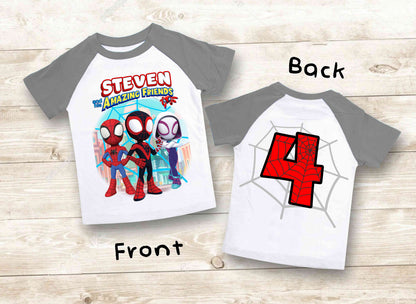Spiderman Inspired Birthday T Shirt, Spidey & His friends theme Party, Gift Birthday Shirt, family tees Custom