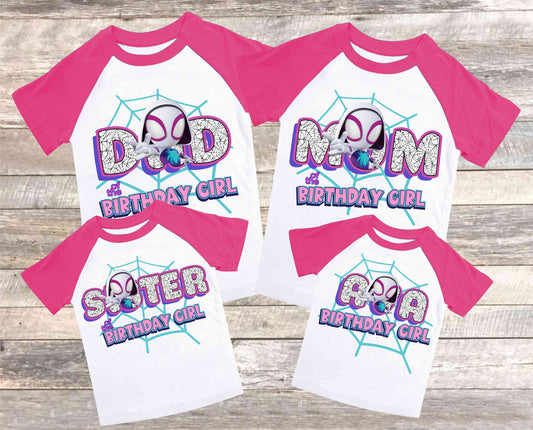Spiderman Birthday T Shirt, Ghost Spider & her friends theme Party, Gift Birthday Shirt, family tees Custom