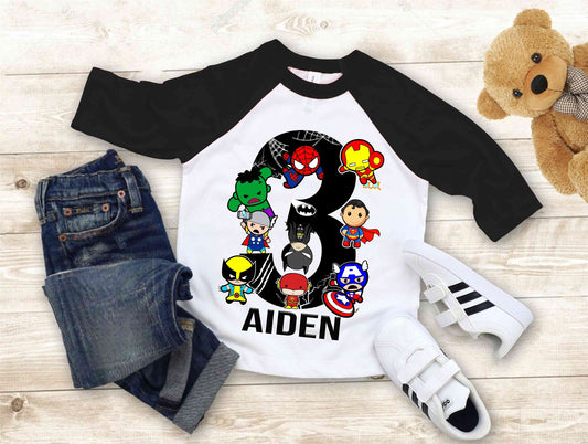 Superhero Comic Birthday T Shirt, Superhero theme Party, Iron Man, Hulk Personalized shirt Kids, family tees Custom