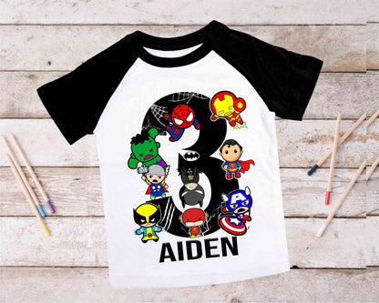 Superhero Comic Birthday T Shirt, Superhero theme Party, Iron Man, Hulk Personalized shirt Kids, family tees Custom