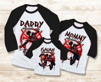Spiderman Family Birthday T Shirt, Miles Morales theme Party, Personalized shirt, family tees Custom