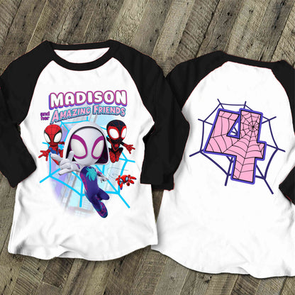 Spiderman Birthday T Shirt, Ghost Spider & her friends theme Party, Gift Birthday Shirt, family tees Custom