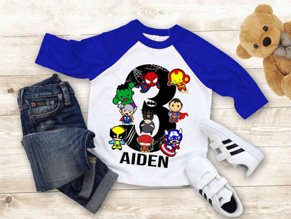 Superhero Comic Birthday T Shirt, Superhero theme Party, Iron Man, Hulk Personalized shirt Kids, family tees Custom