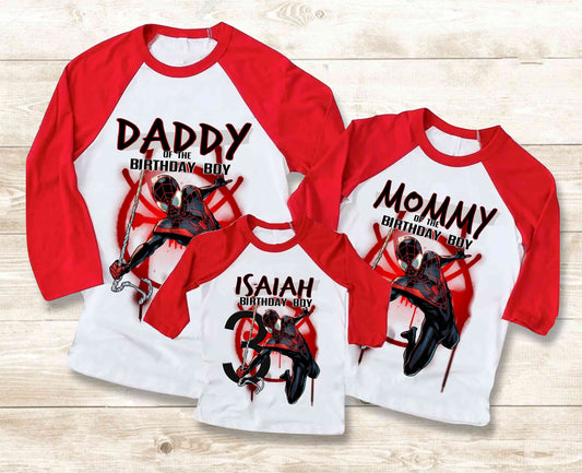 Spiderman Family Birthday T Shirt, Miles Morales theme Party, Personalized shirt, family tees Custom