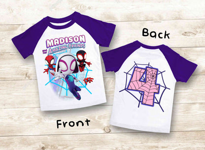 Spiderman Birthday T Shirt, Ghost Spider & her friends theme Party, Gift Birthday Shirt, family tees Custom