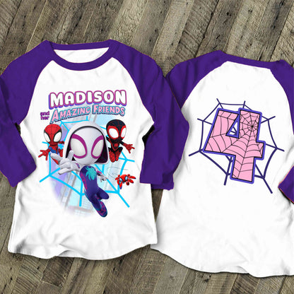 Spiderman Birthday T Shirt, Ghost Spider & her friends theme Party, Gift Birthday Shirt, family tees Custom