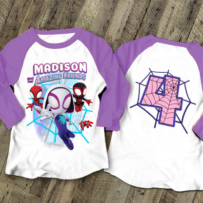 Spiderman Birthday T Shirt, Ghost Spider & her friends theme Party, Gift Birthday Shirt, family tees Custom