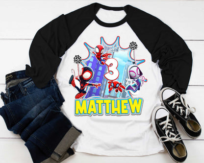 Spiderman Inspired Birthday T Shirt, Spidey & His friends theme Party, Gift Birthday Shirt, family tees Custom