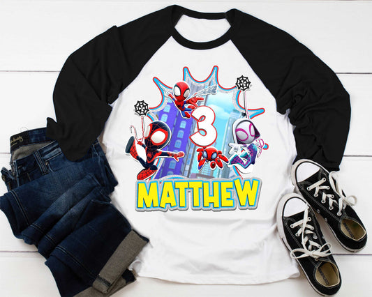 Spiderman Inspired Birthday T Shirt, Spidey & His friends theme Party, Gift Birthday Shirt, family tees Custom