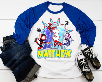 Spiderman Inspired Birthday T Shirt, Spidey & His friends theme Party, Gift Birthday Shirt, family tees Custom