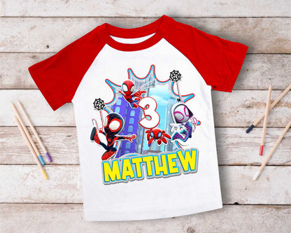 Spiderman Inspired Birthday T Shirt, Spidey & His friends theme Party, Gift Birthday Shirt, family tees Custom