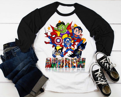 Superhero Comic Birthday T Shirt, Superhero theme Party, Iron Man, Hulk Personalized shirt Kids, family tees Custom