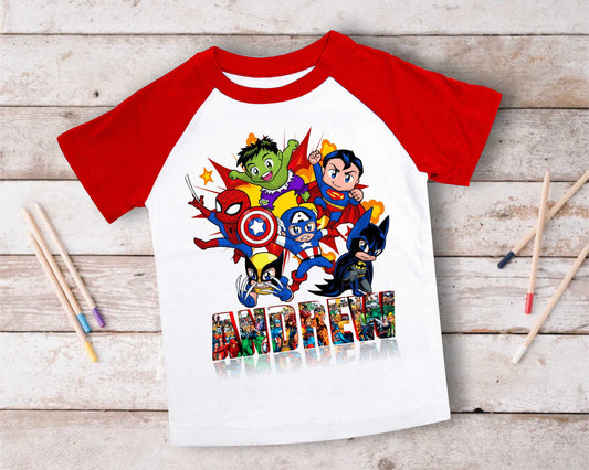 Superhero Comic Birthday T Shirt, Superhero theme Party, Iron Man, Hulk Personalized shirt Kids, family tees Custom