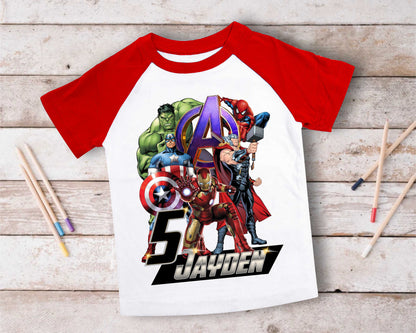 Superhero Comic Birthday T Shirt, Superhero theme Party, Iron Man, Hulk Personalized shirt Kids, family tees Custom