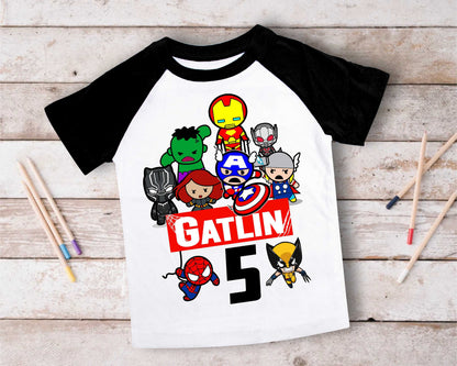 Superhero Comic Birthday T Shirt, Superhero theme Party, Iron Man, Hulk Personalized shirt Kids, family tees Custom