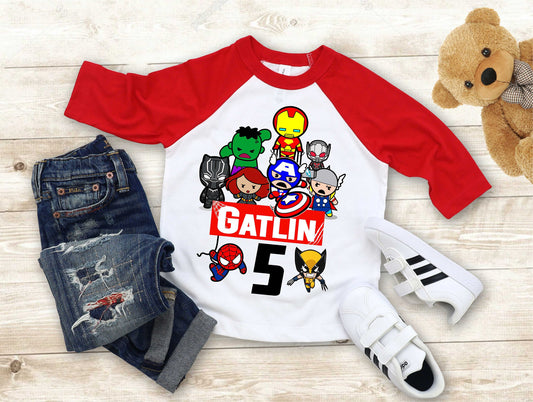 Superhero Comic Birthday T Shirt, Superhero theme Party, Iron Man, Hulk Personalized shirt Kids, family tees Custom