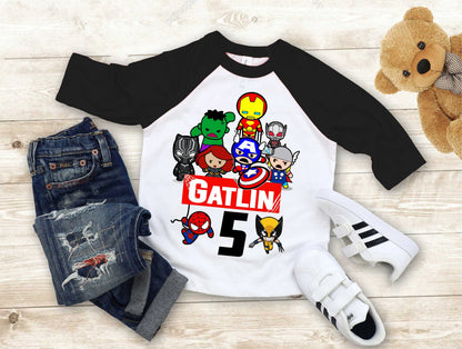 Superhero Comic Birthday T Shirt, Superhero theme Party, Iron Man, Hulk Personalized shirt Kids, family tees Custom