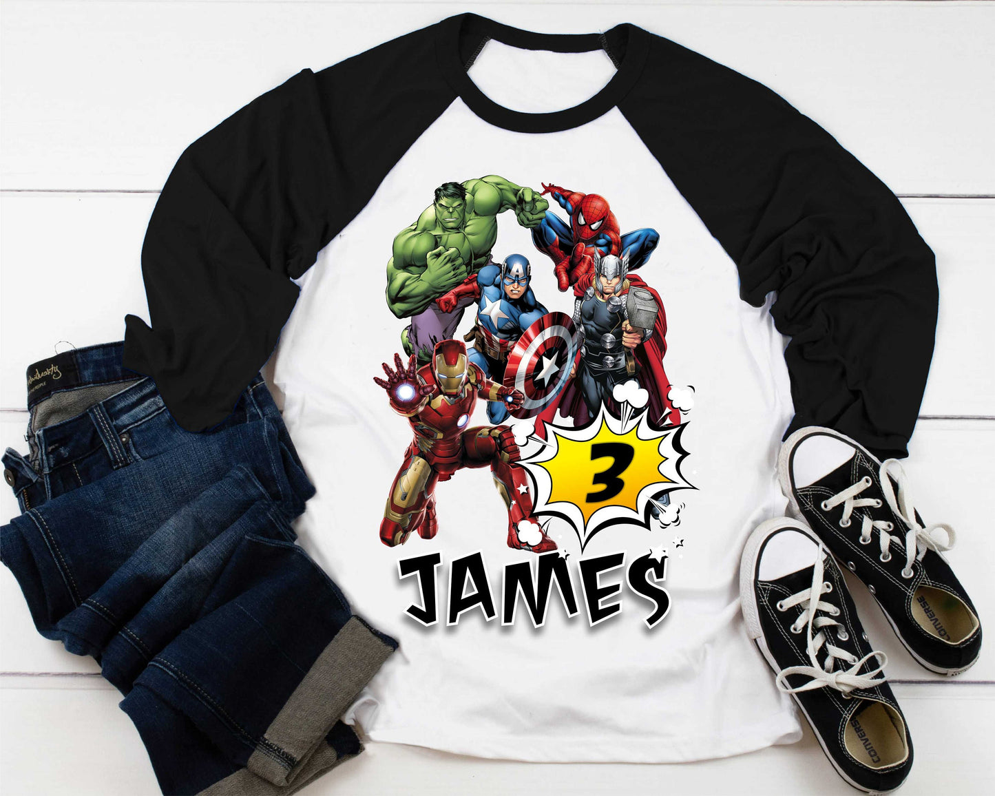 Superhero Comic Birthday T Shirt, Superhero theme Party, Iron Man, Hulk Personalized shirt Kids, family tees Custom
