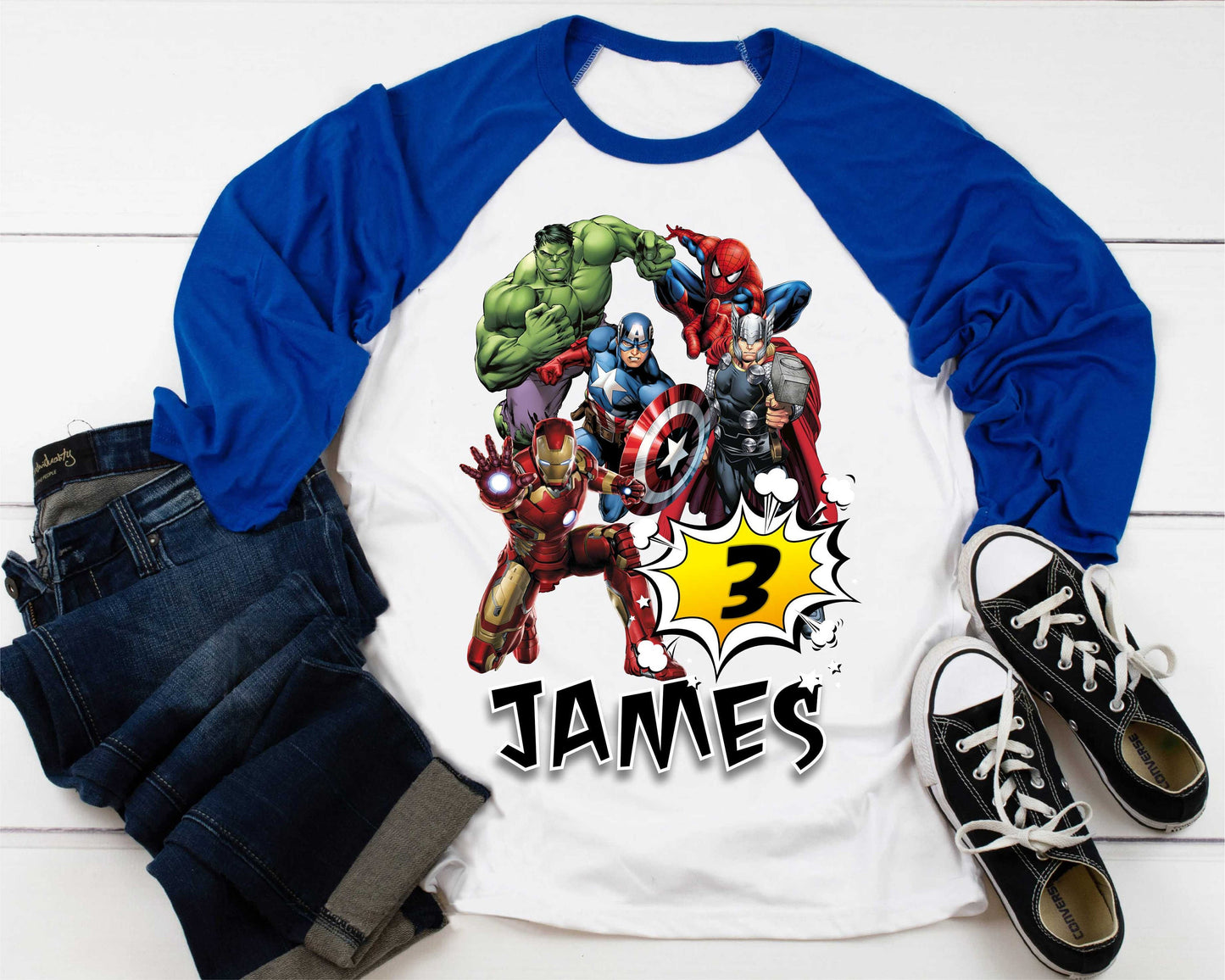 Superhero Comic Birthday T Shirt, Superhero theme Party, Iron Man, Hulk Personalized shirt Kids, family tees Custom