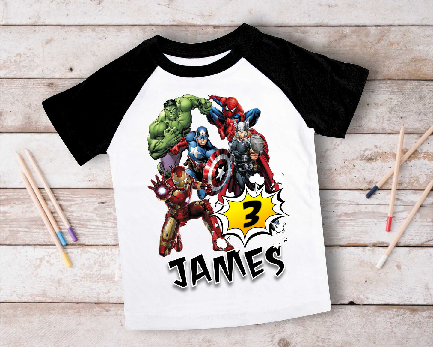 Superhero Comic Birthday T Shirt, Superhero theme Party, Iron Man, Hulk Personalized shirt Kids, family tees Custom