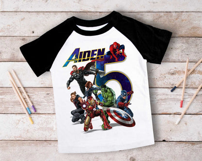 Superhero Comic Birthday T Shirt, Superhero theme Party, Iron Man, Hulk Personalized shirt Kids, family tees Custom
