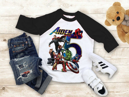 Superhero Comic Birthday T Shirt, Superhero theme Party, Iron Man, Hulk Personalized shirt Kids, family tees Custom
