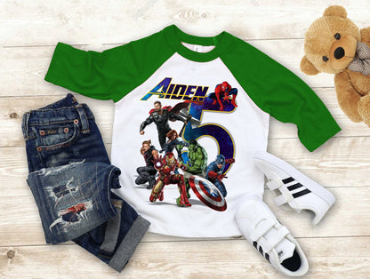 Superhero Comic Birthday T Shirt, Superhero theme Party, Iron Man, Hulk Personalized shirt Kids, family tees Custom