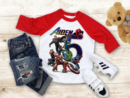 Superhero Comic Birthday T Shirt, Superhero theme Party, Iron Man, Hulk Personalized shirt Kids, family tees Custom