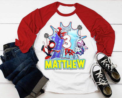 Spiderman Inspired Birthday T Shirt, Spidey & His friends theme Party, Gift Birthday Shirt, family tees Custom
