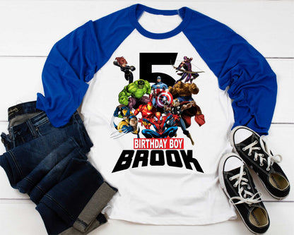 Superhero Comic Birthday T Shirt, Superhero theme Party, Iron Man, Hulk Personalized shirt Kids, family tees Custom