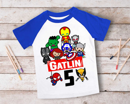 Superhero Comic Birthday T Shirt, Superhero theme Party, Iron Man, Hulk Personalized shirt Kids, family tees Custom