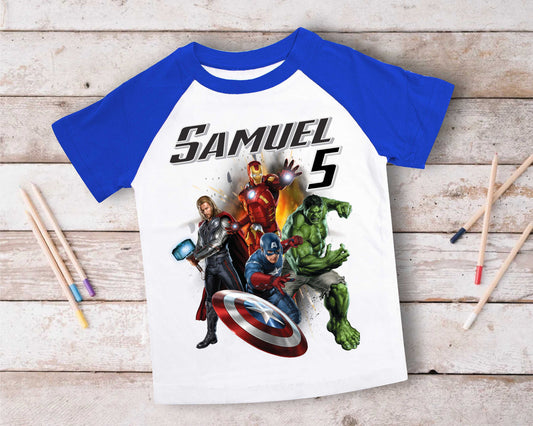 Superhero Comic Birthday T Shirt, Superhero theme Party, Iron Man, Hulk Personalized shirt Kids, family tees Custom
