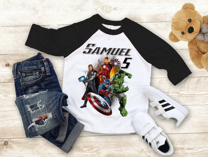 Superhero Comic Birthday T Shirt, Superhero theme Party, Iron Man, Hulk Personalized shirt Kids, family tees Custom