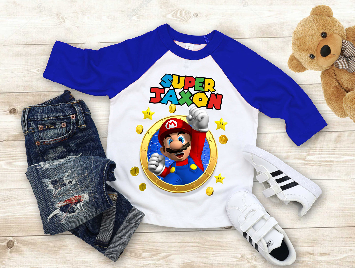 Mario Birthday Custom T Shirt, Personalized Family shirt, All colors, All Sizes, Short, 3/4 & Long Raglan Sleeves