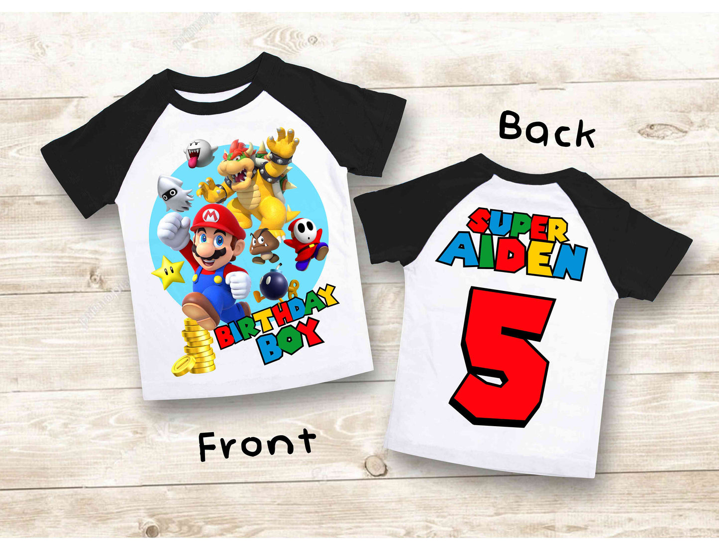 Mario Birthday Custom T Shirt, Personalized Family shirt, All colors, All Sizes, Short, 3/4 & Long Raglan Sleeves