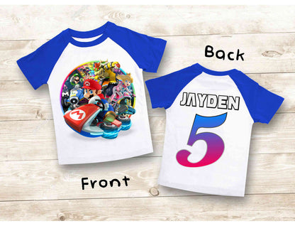 Mario Birthday Custom T Shirt, Personalized Family shirt, All colors, All Sizes, Short, 3/4 & Long Raglan Sleeves