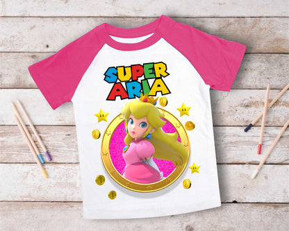Mario Birthday Custom T Shirt, Personalized Family shirt, All colors, All Sizes, Short, 3/4 & Long Raglan Sleeves