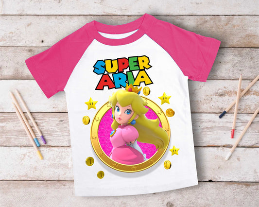 Mario Birthday Custom T Shirt, Personalized Family shirt, All colors, All Sizes, Short, 3/4 & Long Raglan Sleeves