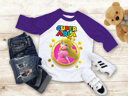 Mario Birthday Custom T Shirt, Personalized Family shirt, All colors, All Sizes, Short, 3/4 & Long Raglan Sleeves