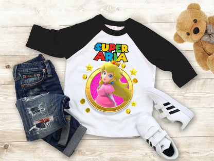 Mario Birthday Custom T Shirt, Personalized Family shirt, All colors, All Sizes, Short, 3/4 & Long Raglan Sleeves